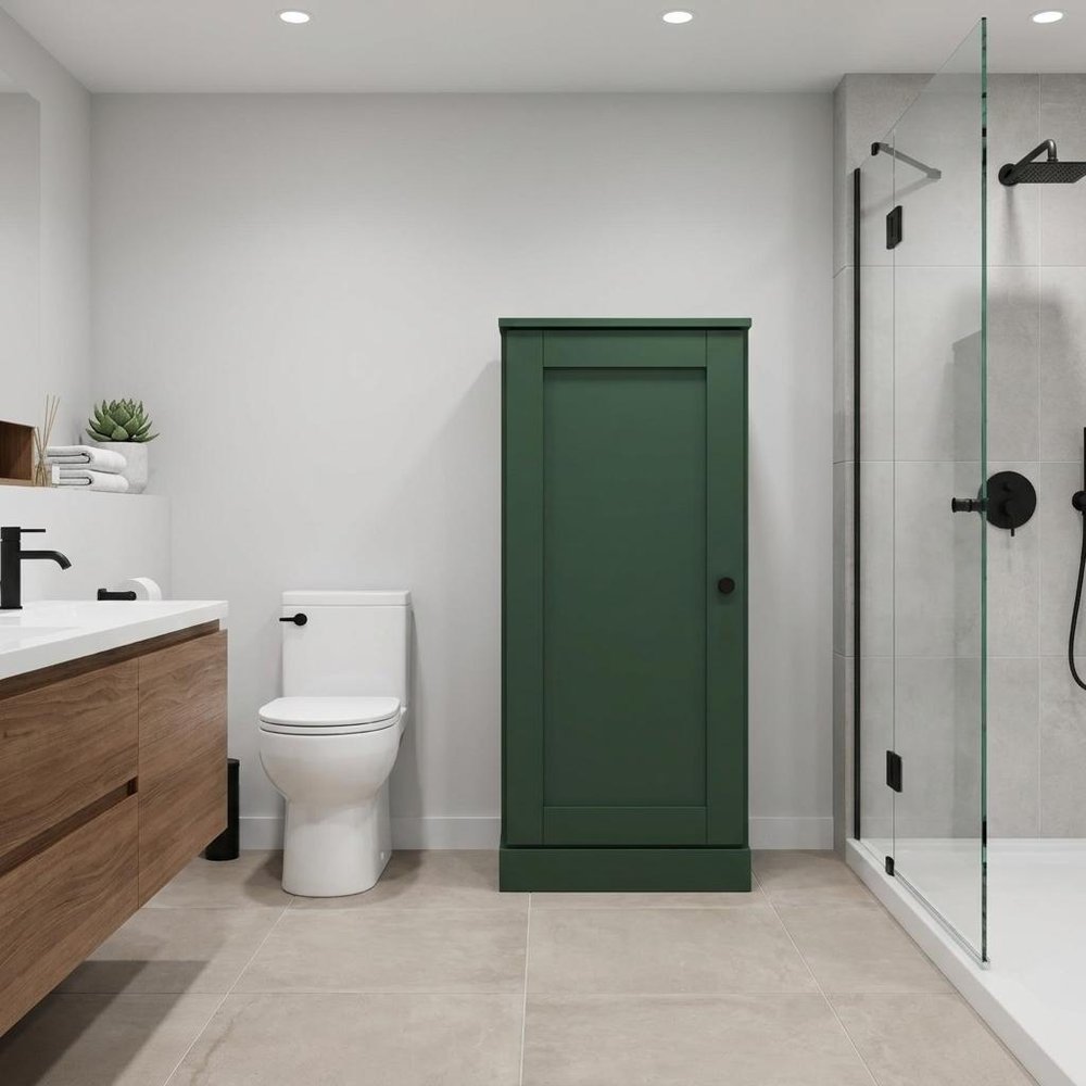 17" Green Solid Wood Single Door Linen Cabinet HomeRoots