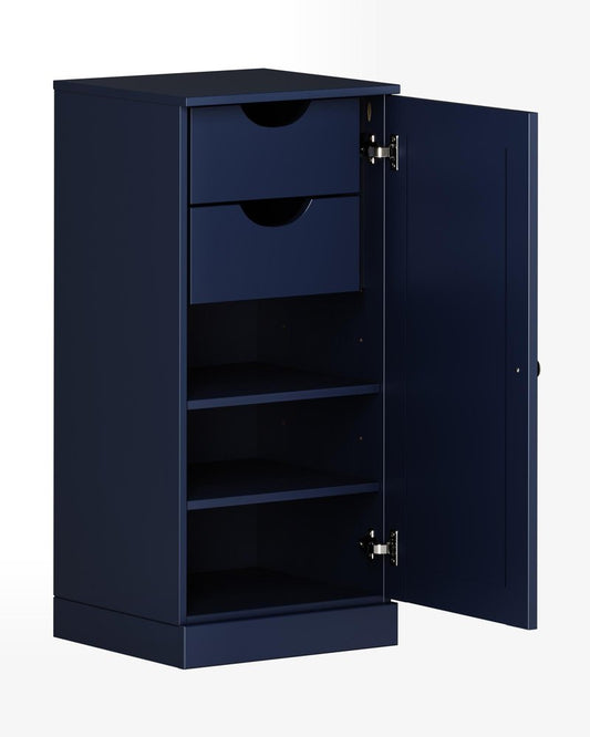 17" Navy Blue Solid Wood Single Door Linen Cabinet