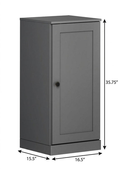 17" Gray Solid Wood Single Door Linen Cabinet