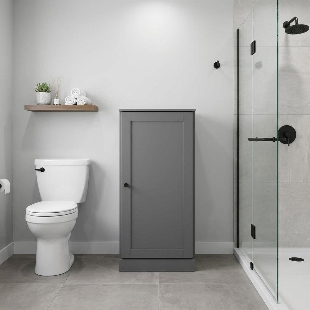 17" Gray Solid Wood Single Door Linen Cabinet HomeRoots