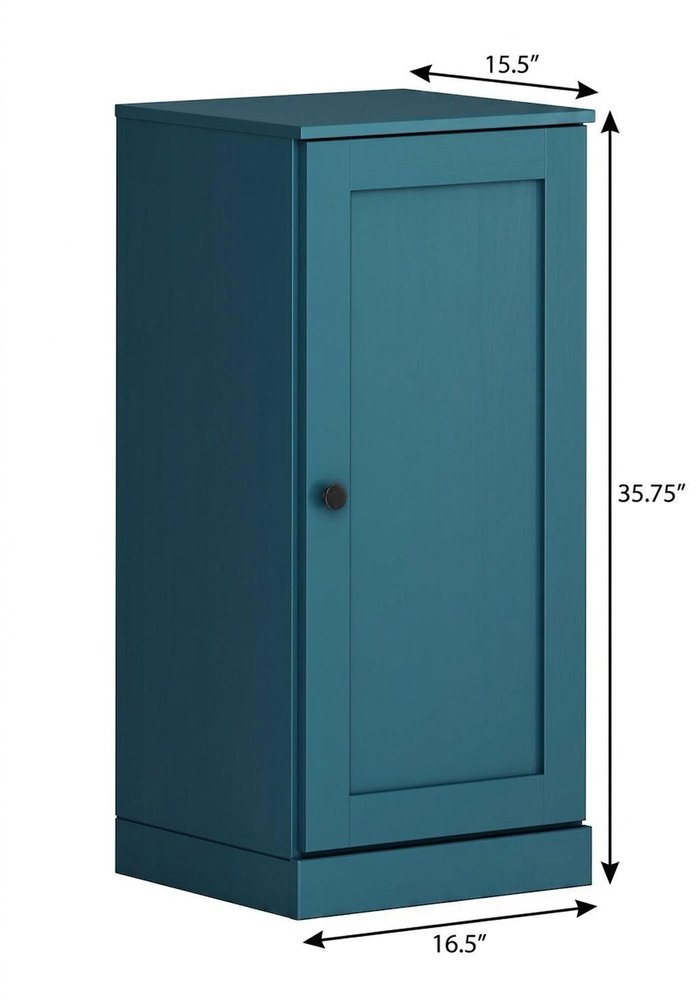 17" Teal Blue Solid Wood Single Door Linen Cabinet HomeRoots