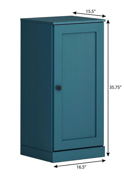17" Teal Blue Solid Wood Single Door Linen Cabinet HomeRoots