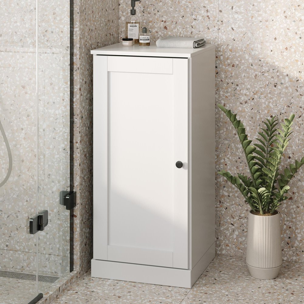17" White Solid Wood Single Door Linen Cabinet HomeRoots