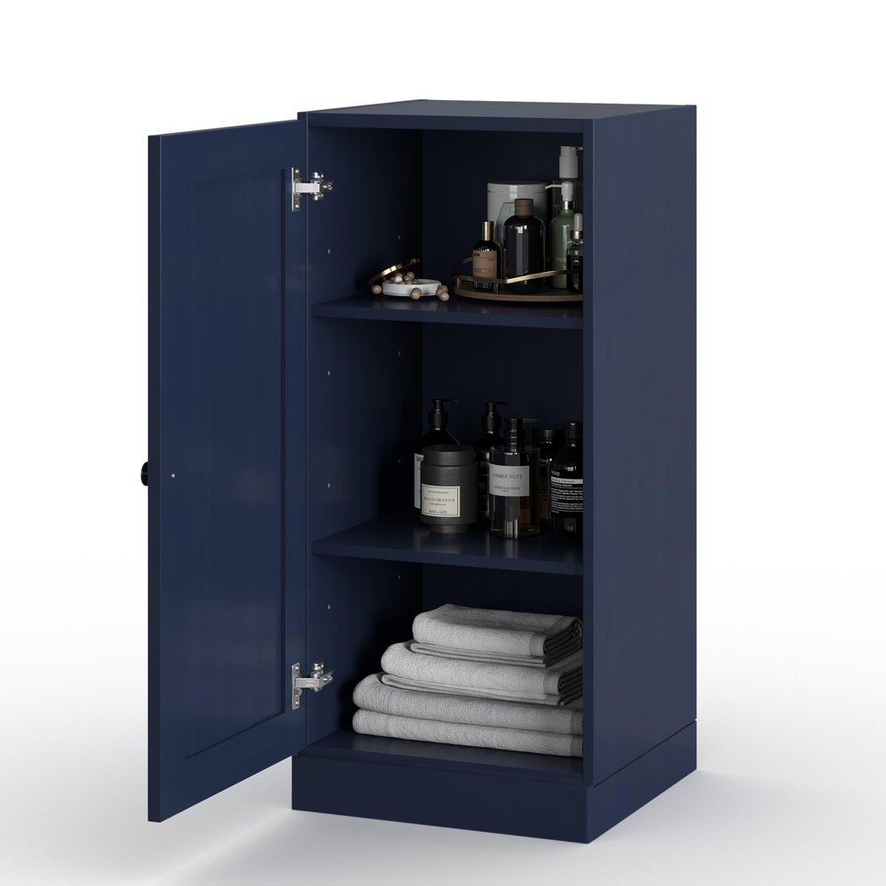 17" Navy Blue Solid Wood Single Door Linen Cabinet