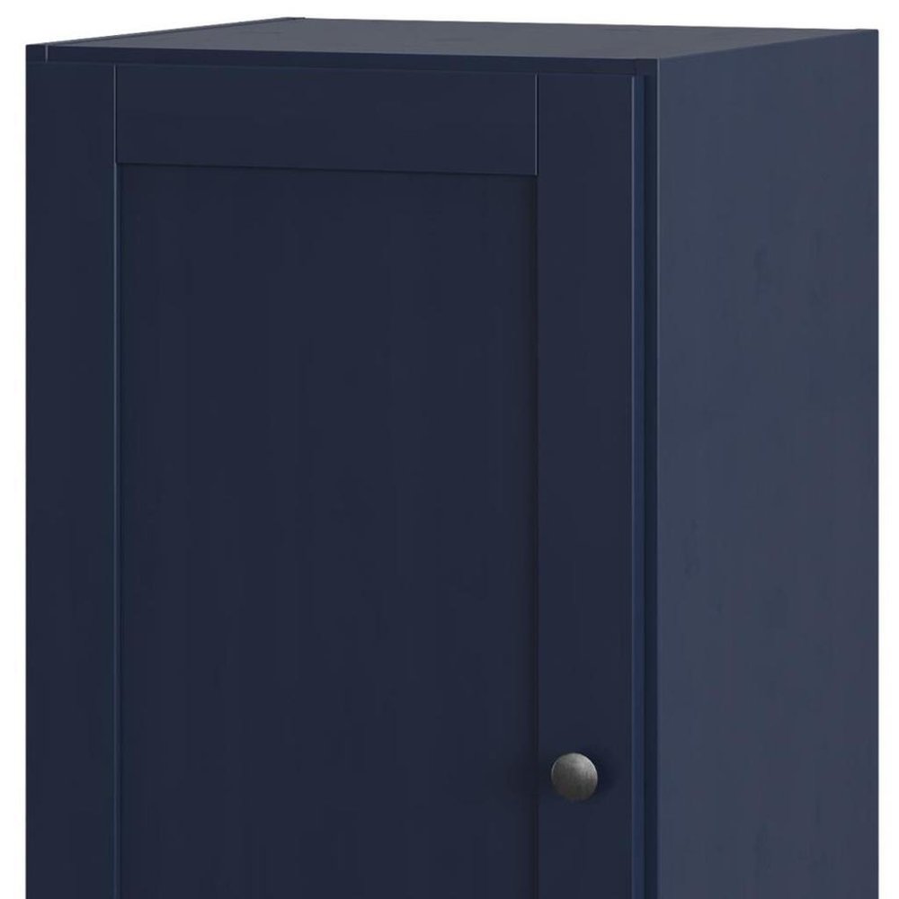 17" Navy Blue Solid Wood Single Door Linen Cabinet