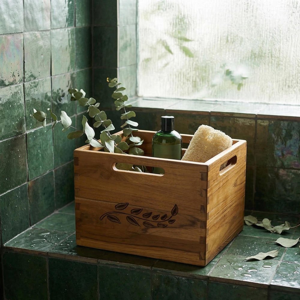 11" Brown Solid Wood Bathroom Storage Furniture Set — view 4