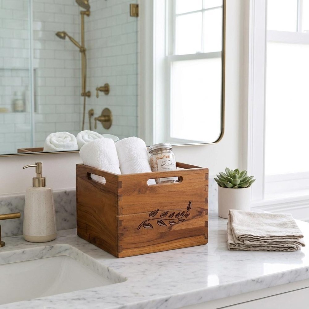 11" Brown Solid Wood Bathroom Storage Furniture Set — view 1