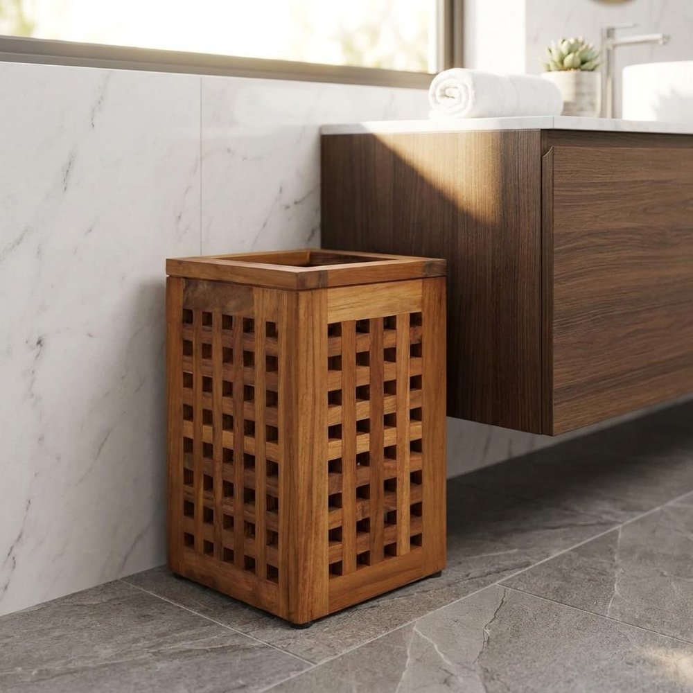 9" Brown Solid Wood Bathroom Storage Furniture Set — view 1