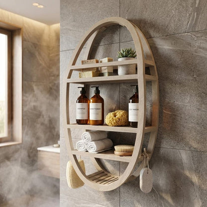25" X 13" Brown Solid Wood Wall Mounted Shower Caddy