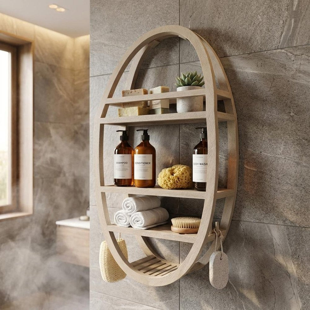 13" Gray Solid Wood Wall Mounted Shower Caddy — view 2