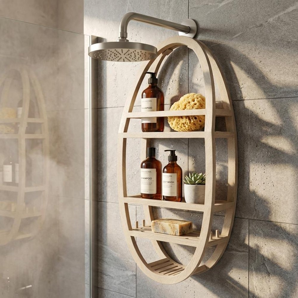 25" X 13" Brown Solid Wood Wall Mounted Shower Caddy — view 6