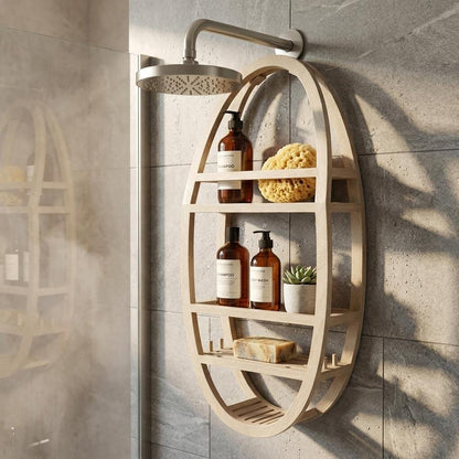 25" X 13" Brown Solid Wood Wall Mounted Shower Caddy