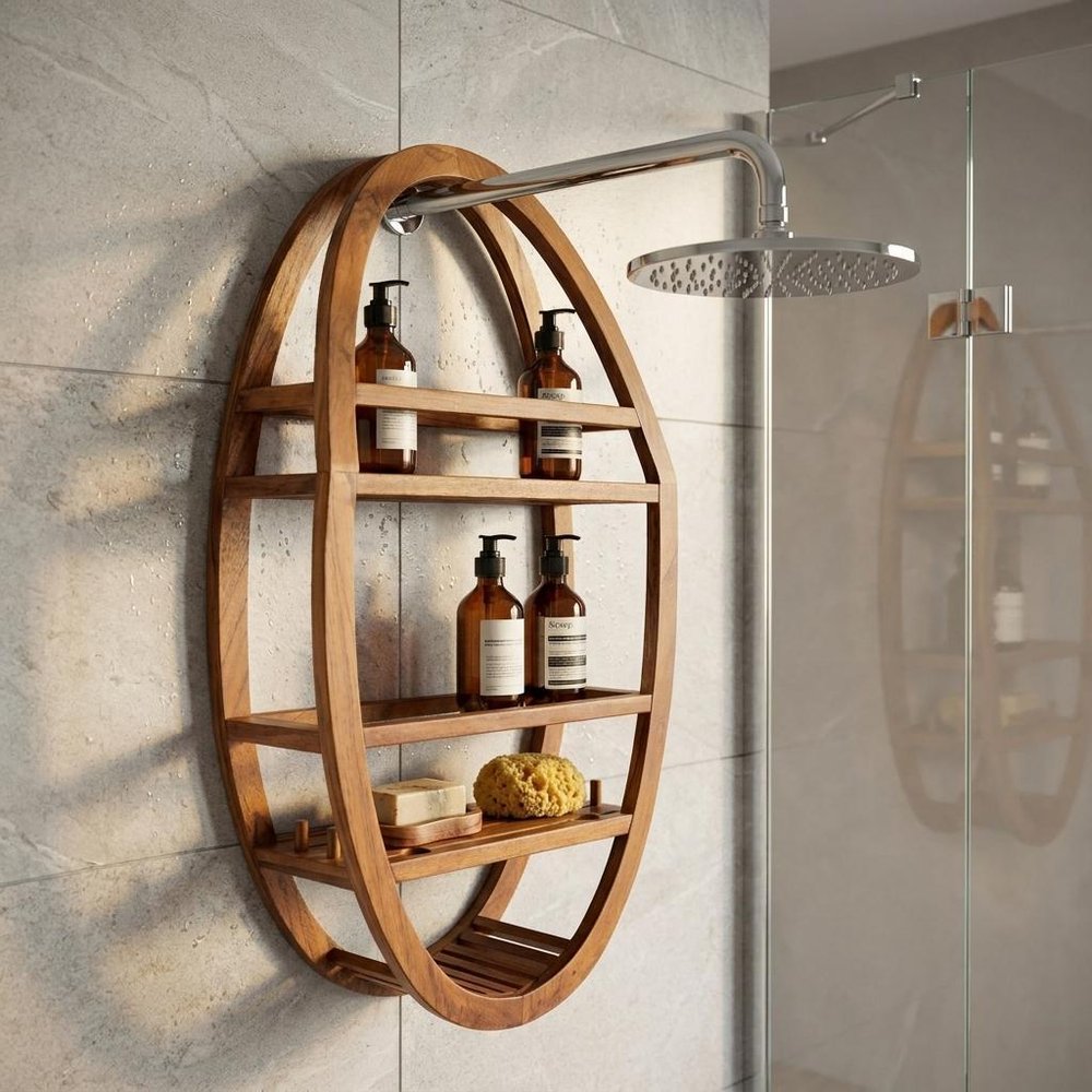 25" X 13" Brown Solid Wood Wall Mounted Shower Caddy — view 10
