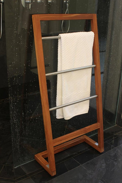 45" Brown And Silver Stainless Steel And Teak Towel Stand HomeRoots