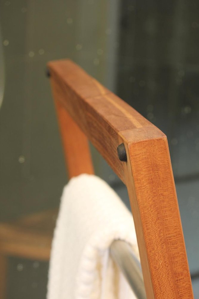 45" Brown And Silver Stainless Steel And Teak Towel Stand — view 3