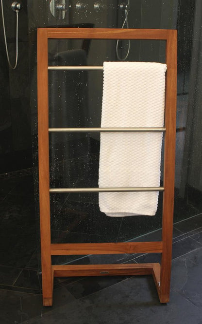 45" Brown And Silver Stainless Steel And Teak Towel Stand HomeRoots