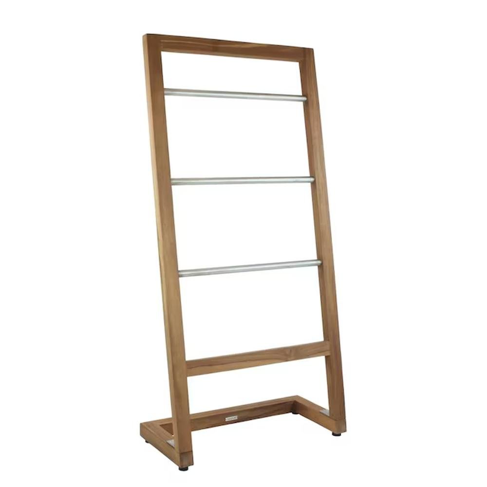 45" Brown And Silver Stainless Steel And Teak Towel Stand HomeRoots
