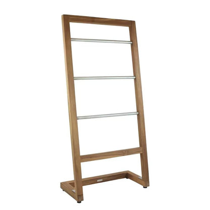 45" Brown And Silver Stainless Steel And Teak Towel Stand HomeRoots