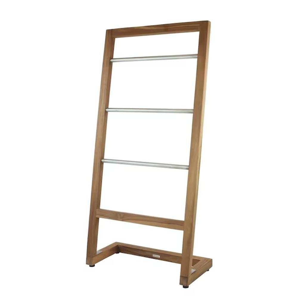 45" Brown And Silver Stainless Steel And Teak Towel Stand HomeRoots
