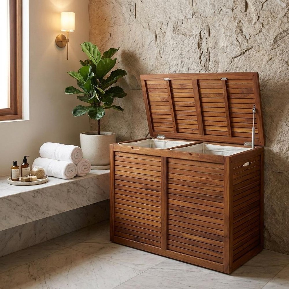 18" Brown Solid Wood Bathroom Storage Furniture Set — view 1