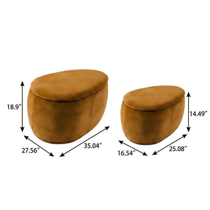 34" Set of Two Gold Chenille Oval Ottoman With Storage HomeRoots