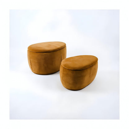 34" Set of Two Gold Chenille Oval Ottoman With Storage HomeRoots