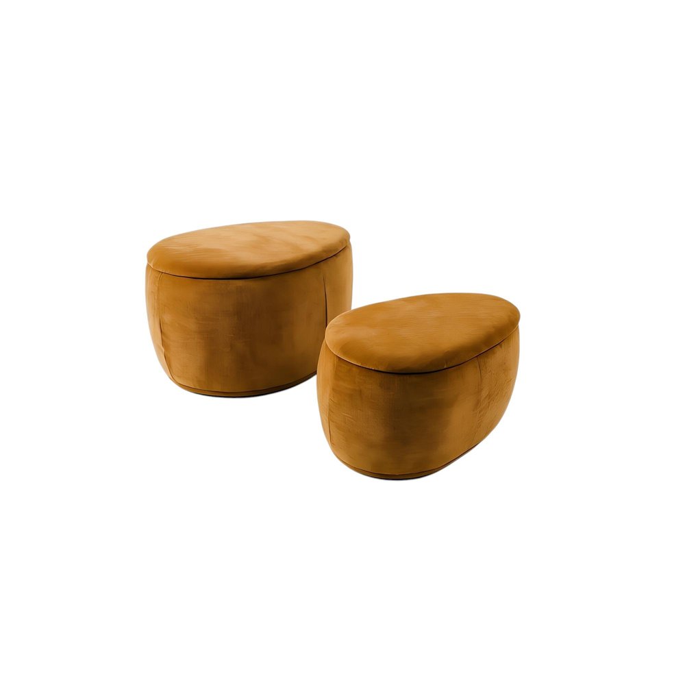 34" Set of Two Gold Chenille Oval Ottoman With Storage HomeRoots