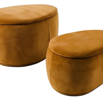34" Set of Two Gold Chenille Oval Ottoman With Storage HomeRoots