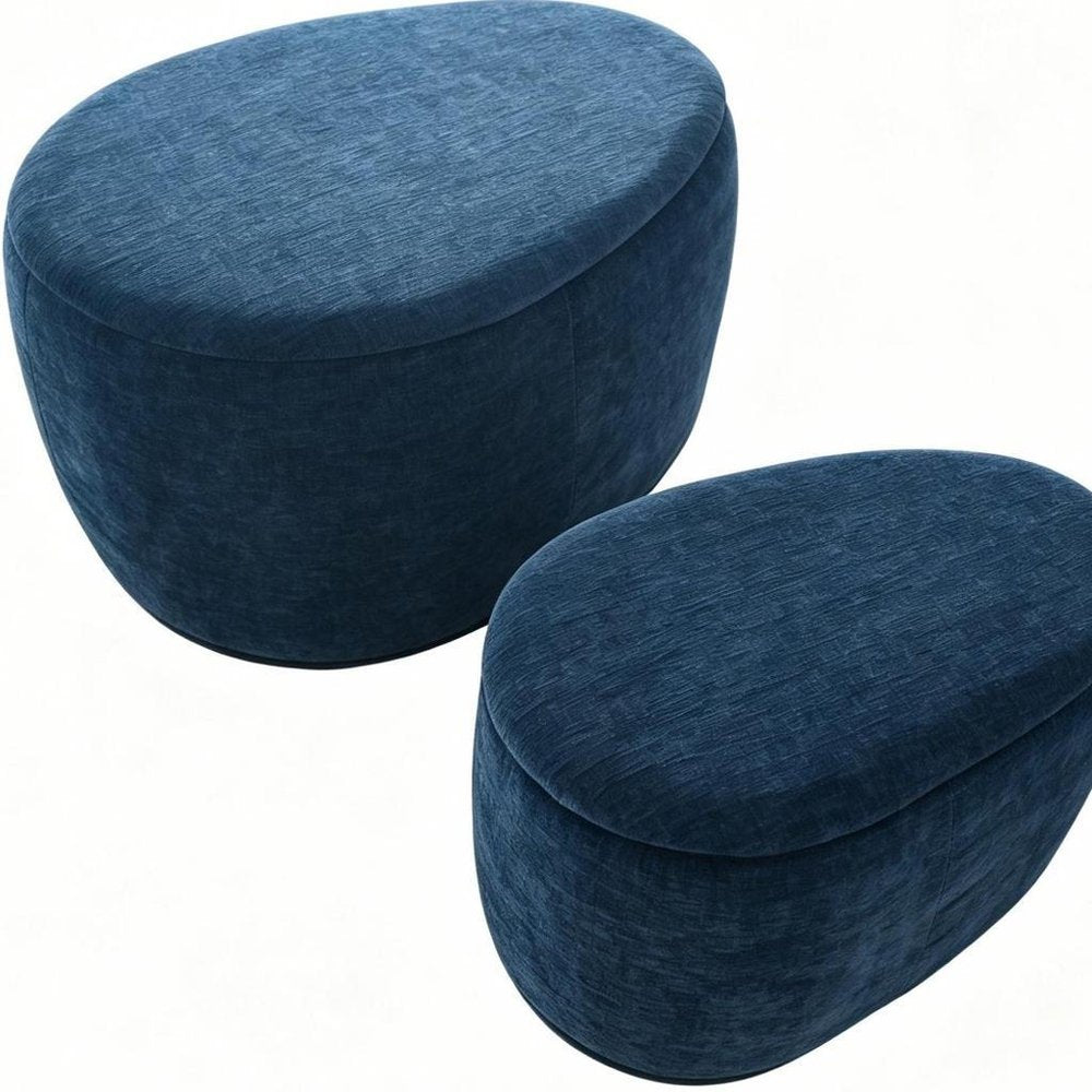 34" Set of Two Gold Chenille Oval Ottoman With Storage HomeRoots