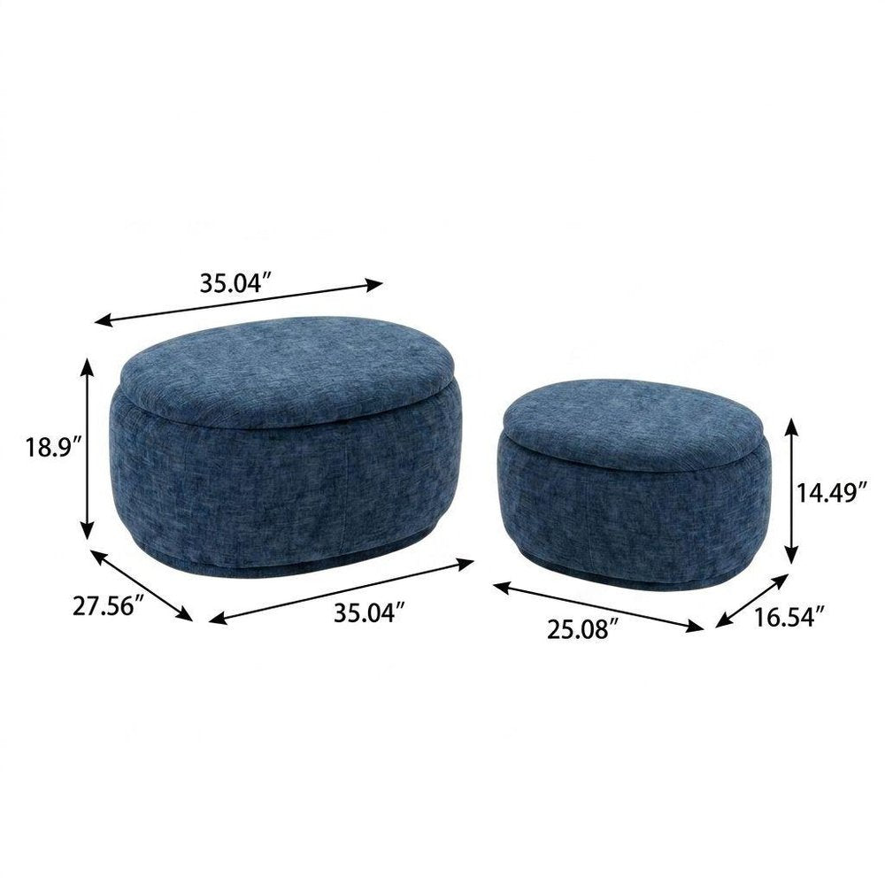 34" Set of Two Gold Chenille Oval Ottoman With Storage — view 12