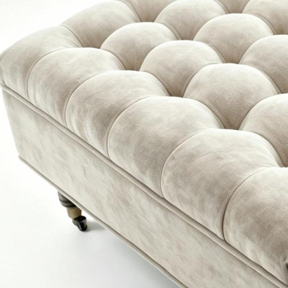 34" Gray And Black Rolling Chenille Tufted Ottoman With Storage HomeRoots