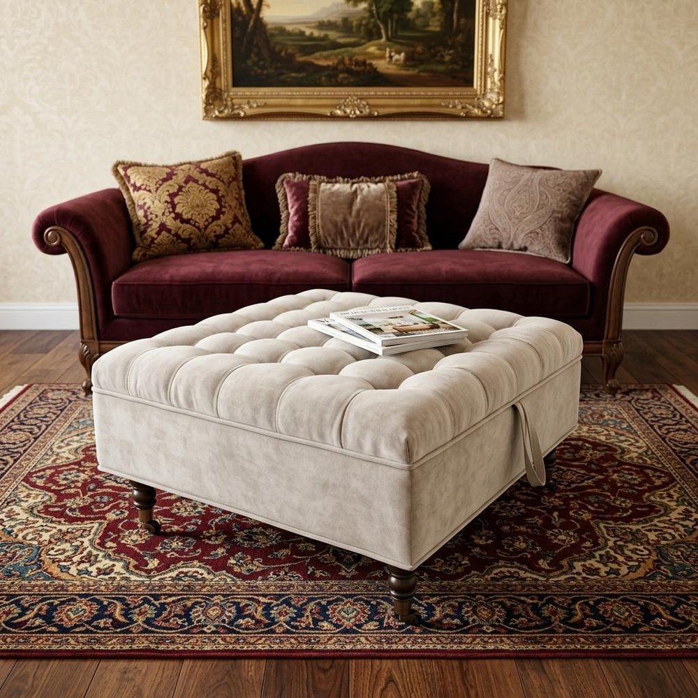 34" Gray And Black Rolling Chenille Tufted Ottoman With Storage HomeRoots