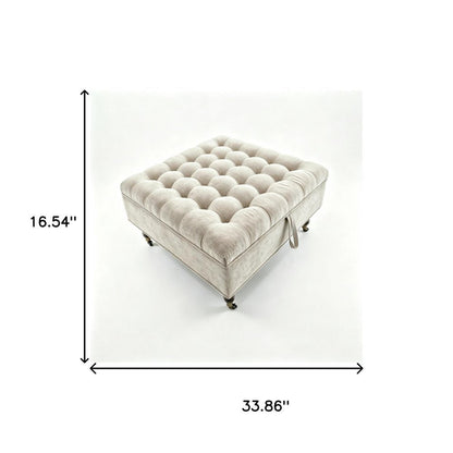 34" Gray And Black Rolling Chenille Tufted Ottoman With Storage