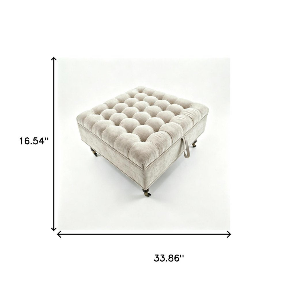 34" Gray And Black Rolling Chenille Tufted Ottoman With Storage — view 5