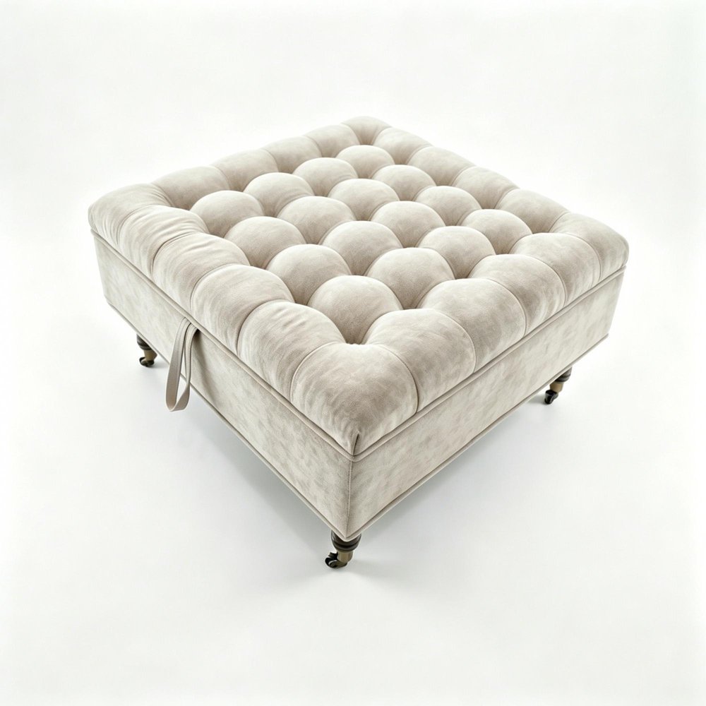 34" Gray And Black Rolling Chenille Tufted Ottoman With Storage — view 6