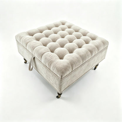 34" Gray And Black Rolling Chenille Tufted Ottoman With Storage HomeRoots