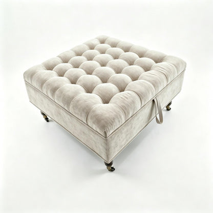 34" Gray And Black Rolling Chenille Tufted Ottoman With Storage