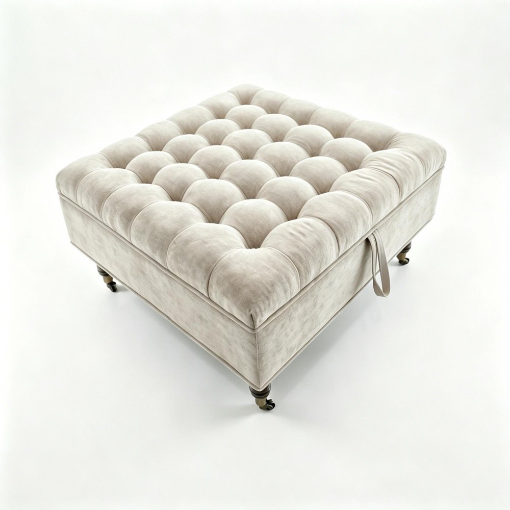 34" Gray And Black Rolling Chenille Tufted Ottoman With Storage HomeRoots