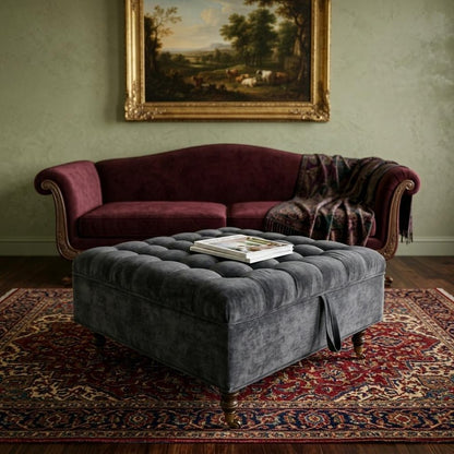 34" Gray And Black Rolling Chenille Tufted Ottoman With Storage