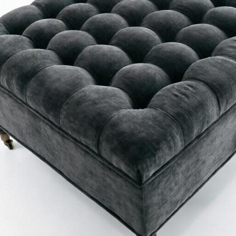 34" Gray And Black Rolling Chenille Tufted Ottoman With Storage HomeRoots