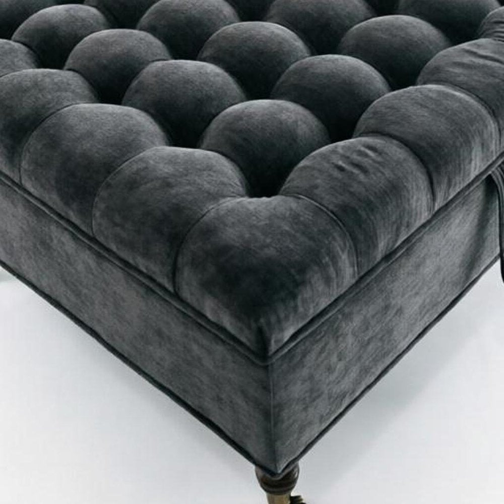 34" Gray And Black Rolling Chenille Tufted Ottoman With Storage — view 9