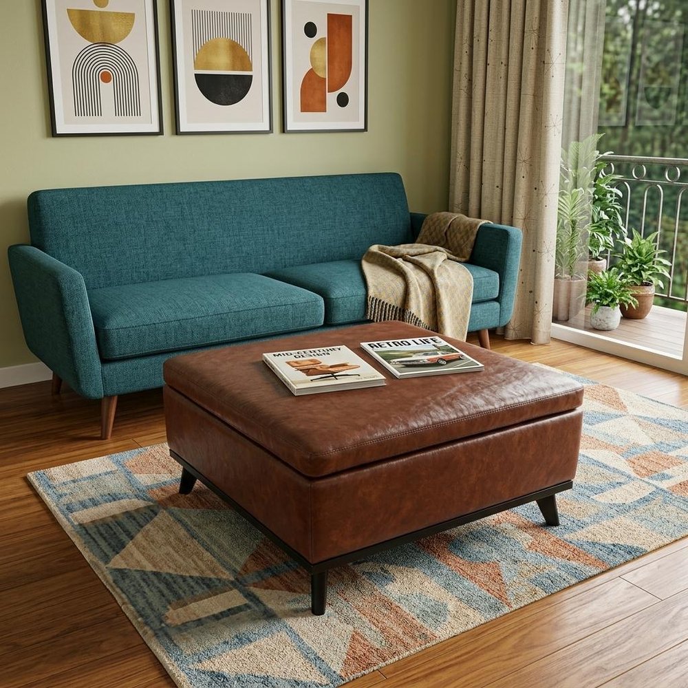 37" Brown And Black Faux Leather Ottoman With Storage — view 5