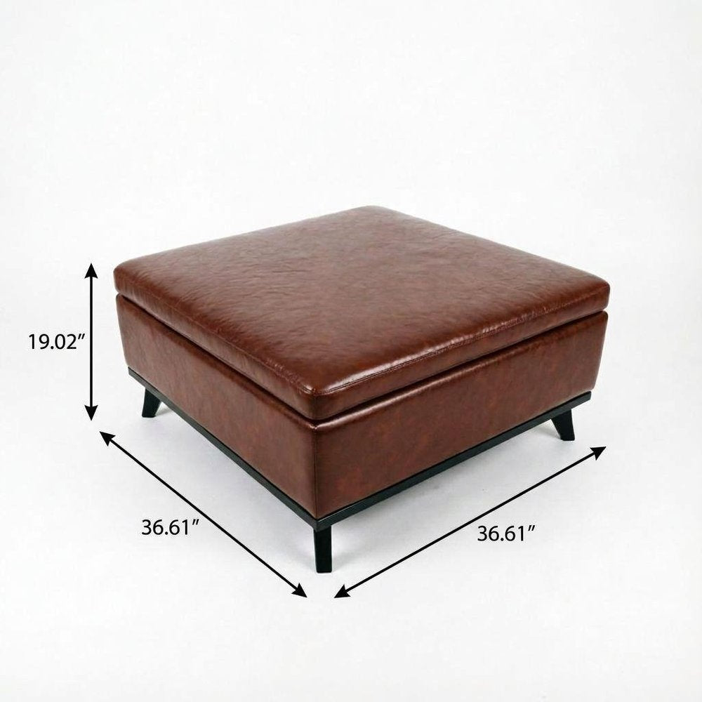 37" Brown And Black Faux Leather Ottoman With Storage HomeRoots