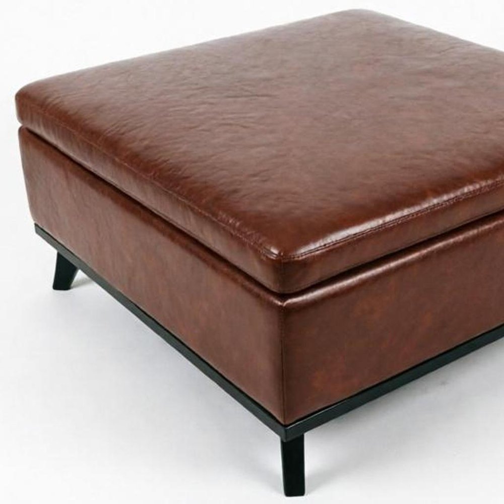 37" Brown And Black Faux Leather Ottoman With Storage HomeRoots
