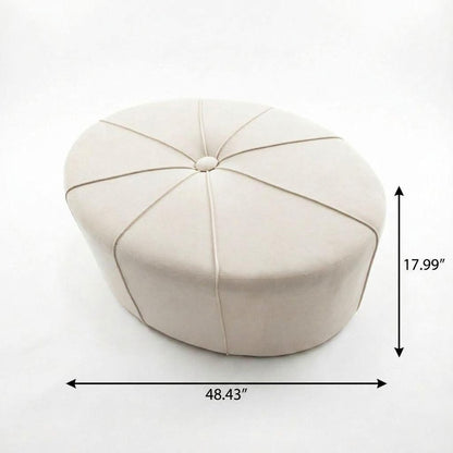 48" Cream and Black Cotton Blend and Linen Blend Tufted Oval Footstool HomeRoots