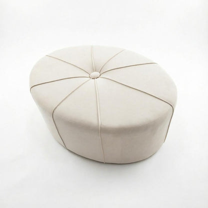 48" Cream and Black Cotton Blend and Linen Blend Tufted Oval Footstool HomeRoots