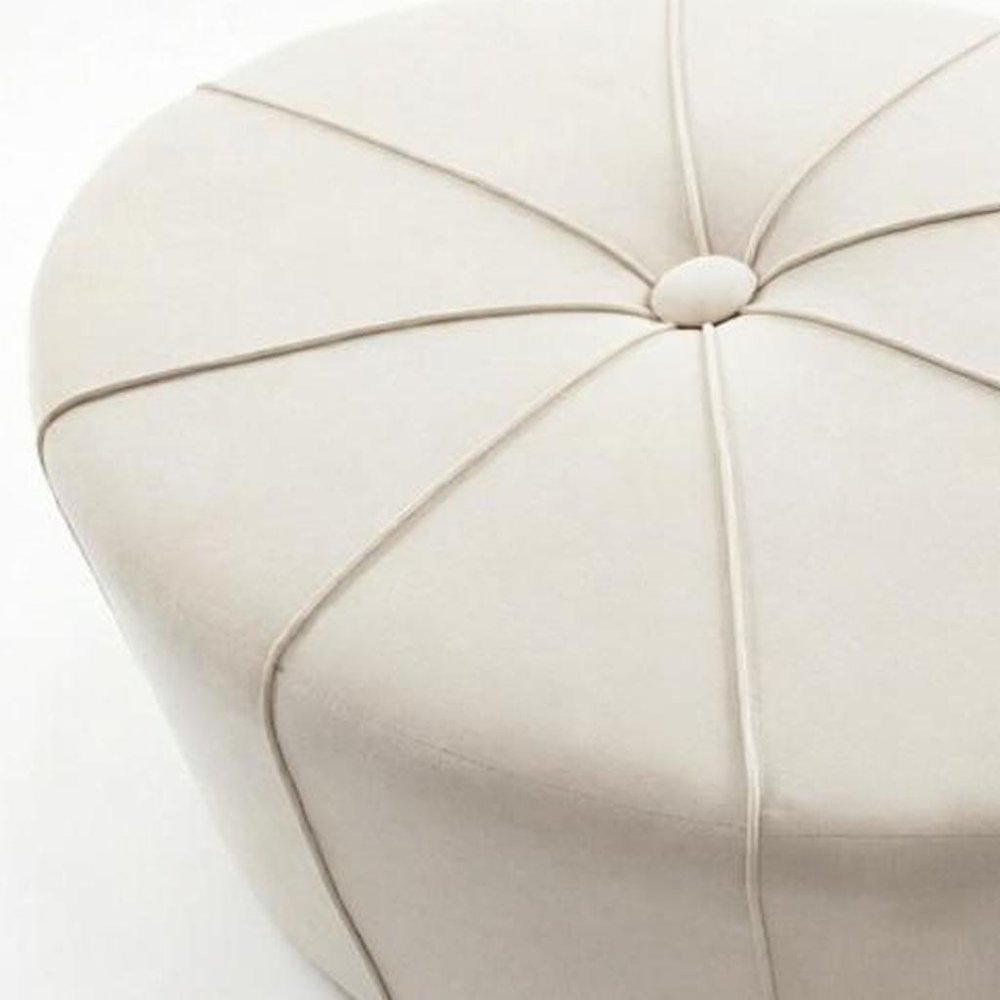 48" Cream and Black Cotton Blend and Linen Blend Tufted Oval Footstool — view 2
