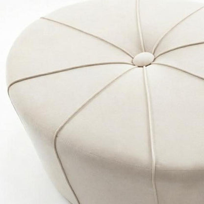 48" Cream and Black Cotton Blend and Linen Blend Tufted Oval Footstool HomeRoots