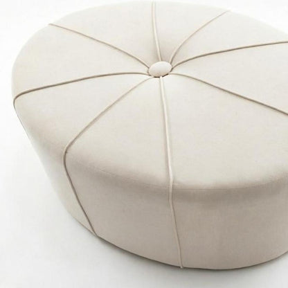 48" Cream and Black Cotton Blend and Linen Blend Tufted Oval Footstool HomeRoots