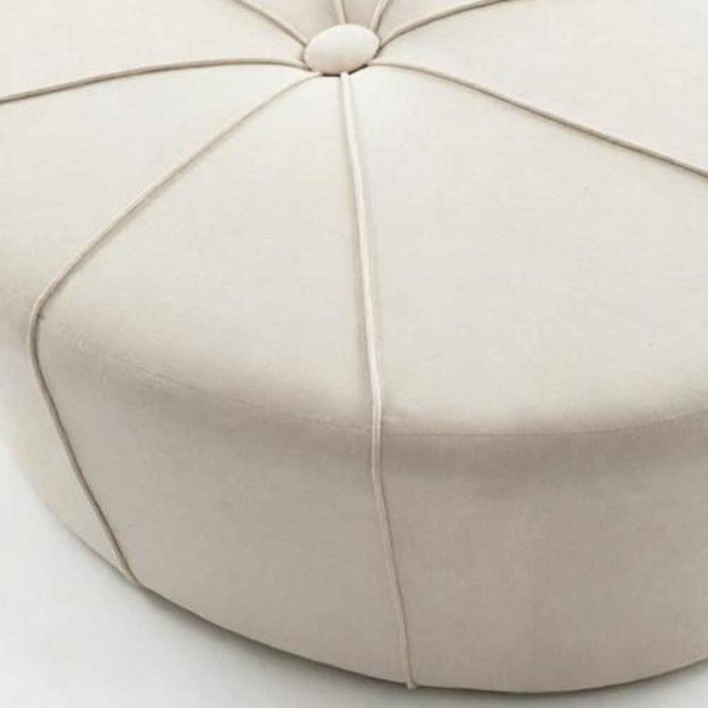 48" Cream and Black Cotton Blend and Linen Blend Tufted Oval Footstool HomeRoots